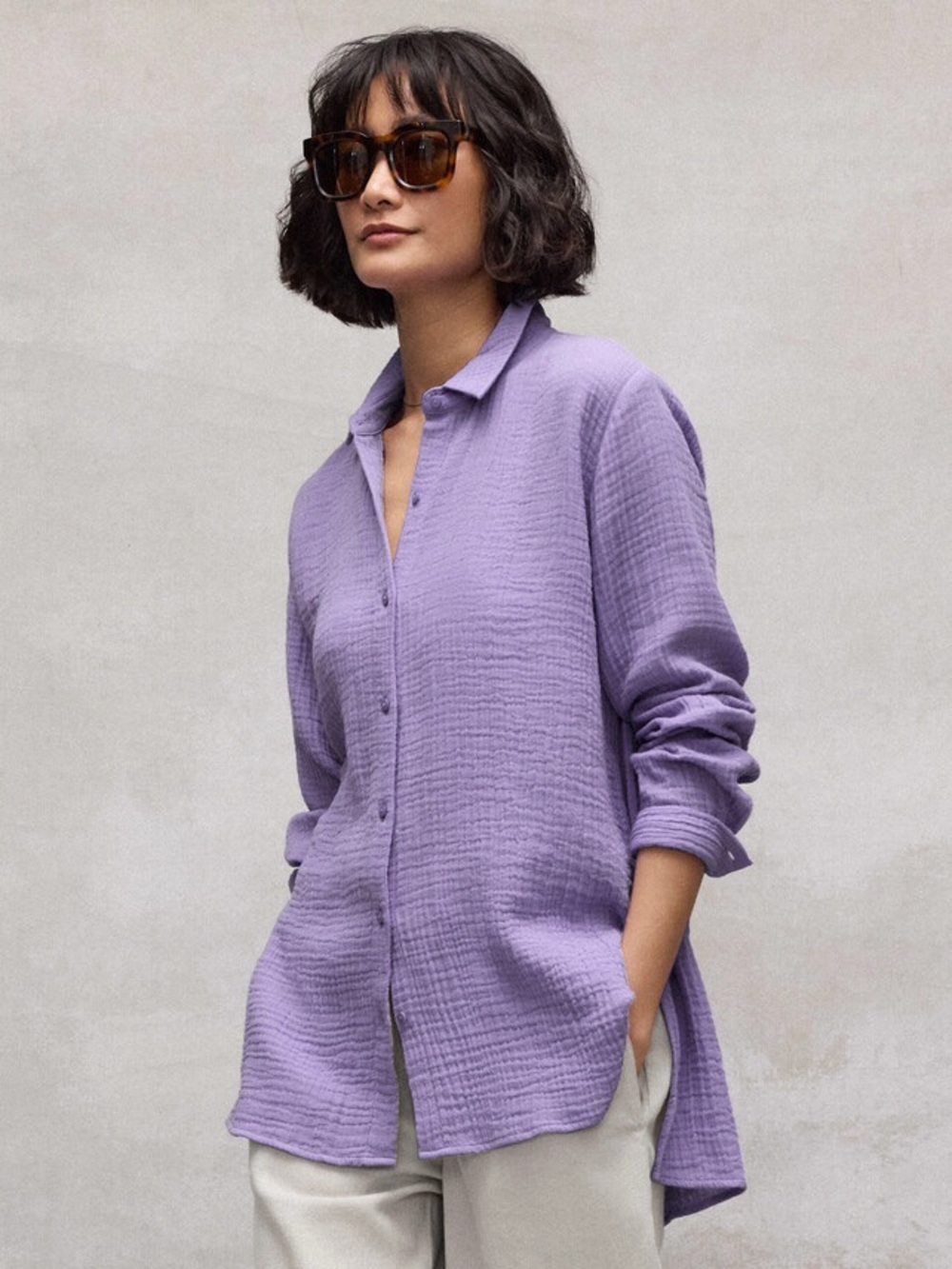 Eileen FisherOrganic Cotton Lofty Gauze Classic Collar Shirt Size M